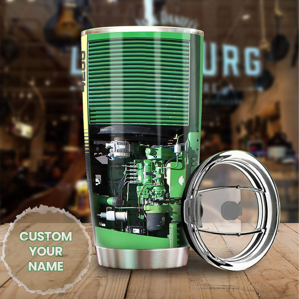 Camellia Personalized Green Tractor Technician Machine Time Farming Stainless Steel Tumbler - Double-Walled Insulation Travel Thermal Cup With Lid Gift For Farm Tractor Lover