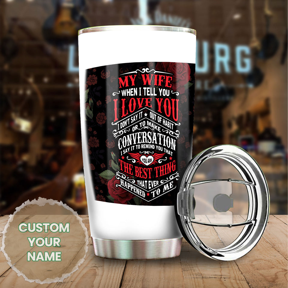 Camellia Personalized Skull Wife Best Thing Happened To Me Stainless Steel Tumbler - Double-Walled Insulation Thermal Cup With Lid Valentines Day Gift For Girlfriend Wife