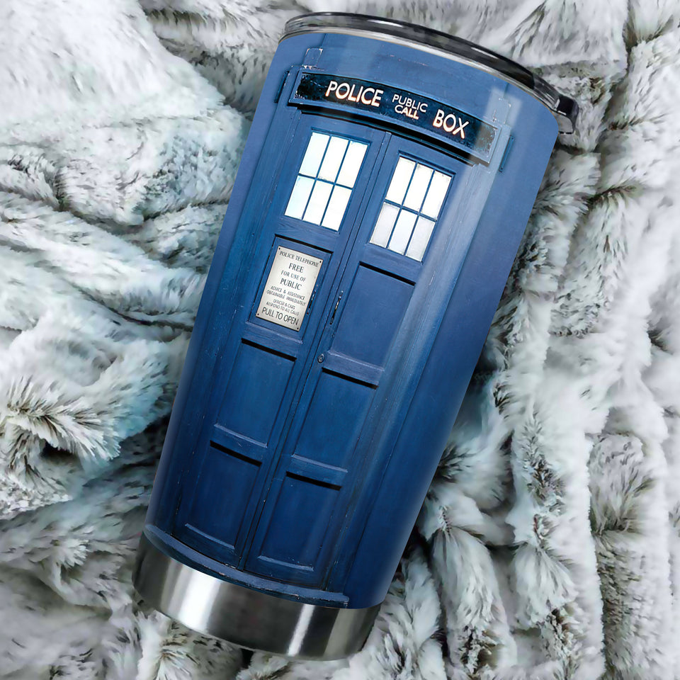 Personalized American Police Public Call Box Vintage Blue - durable hot & cold beverage tumbler view #3
