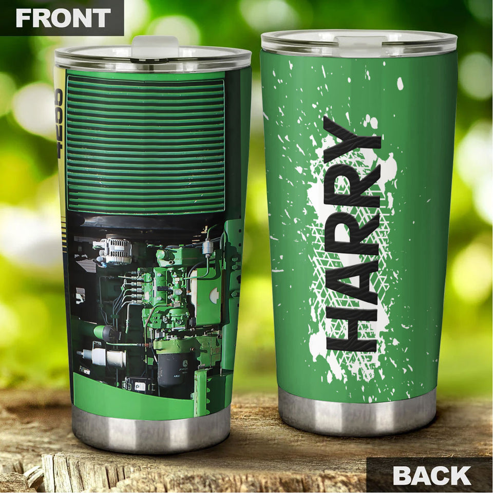 Camellia Personalized Green Tractor Technician Machine Time Farming Stainless Steel Tumbler - Double-Walled Insulation Travel Thermal Cup With Lid Gift For Farm Tractor Lover