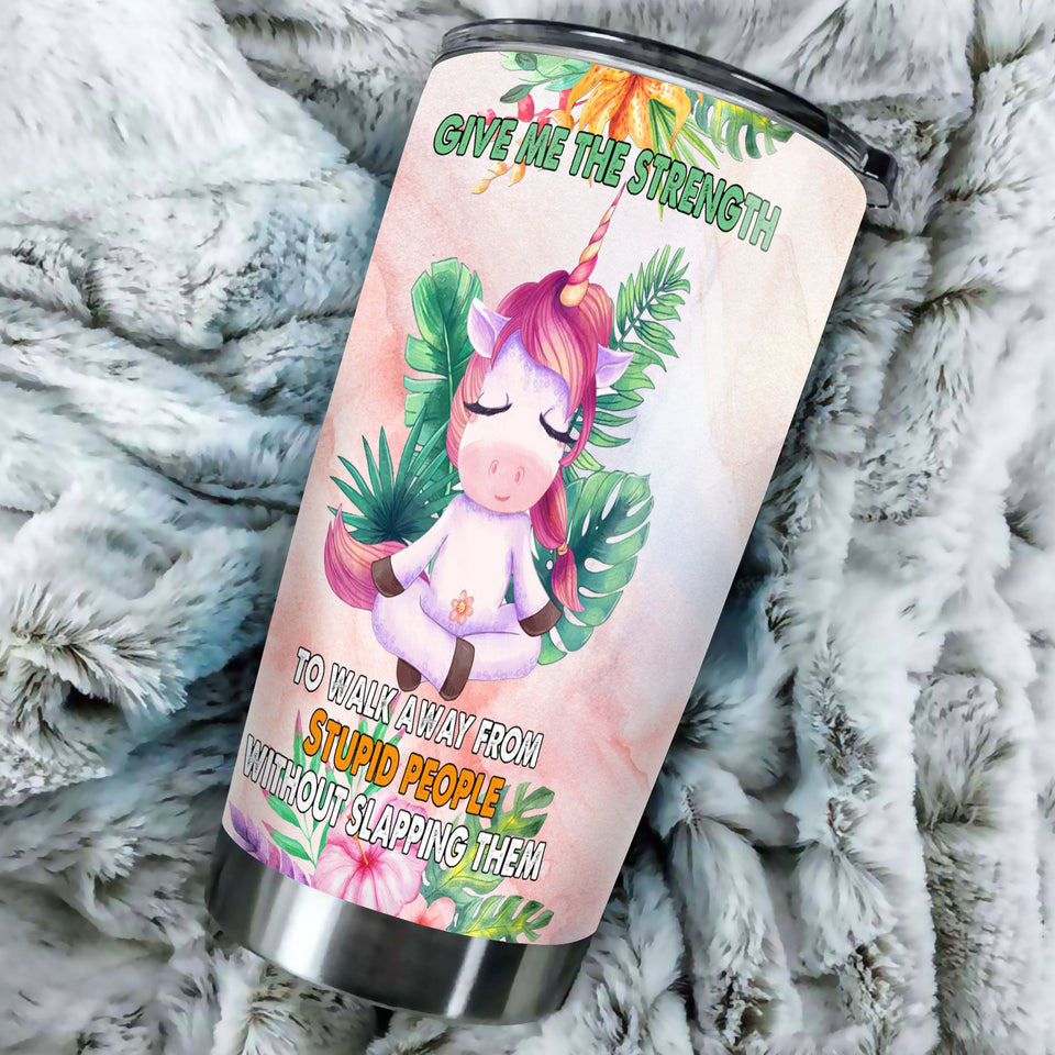 Camellia Personalized Unicorn Zen Meditation Give Me Strength Stainless Steel Tumbler - Double-Walled Insulation Thermal Cup With Lid Gift For Unicorn Lover Girls