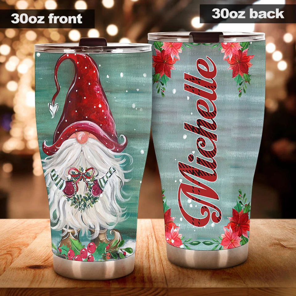 Camellia Personalized Christmas Gnomes Merry Xmas Stainless Steel Tumbler - Double-Walled Insulation Thermal Cup With Lid Gift For Christmas Holiday