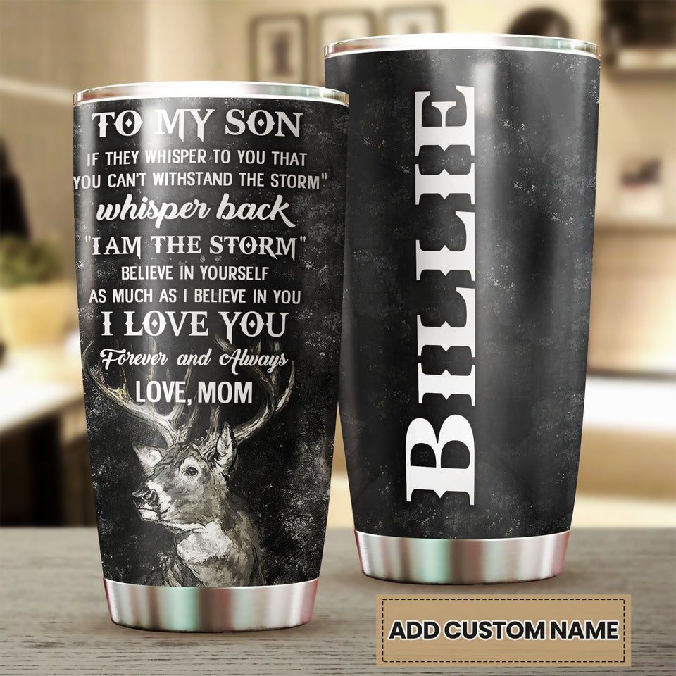 Camellia Personalized Deer To My Son Love You Forever Stainless Steel Tumbler - Customized Double-Walled Insulation Thermal Cup With Lid Mom Gift For Son