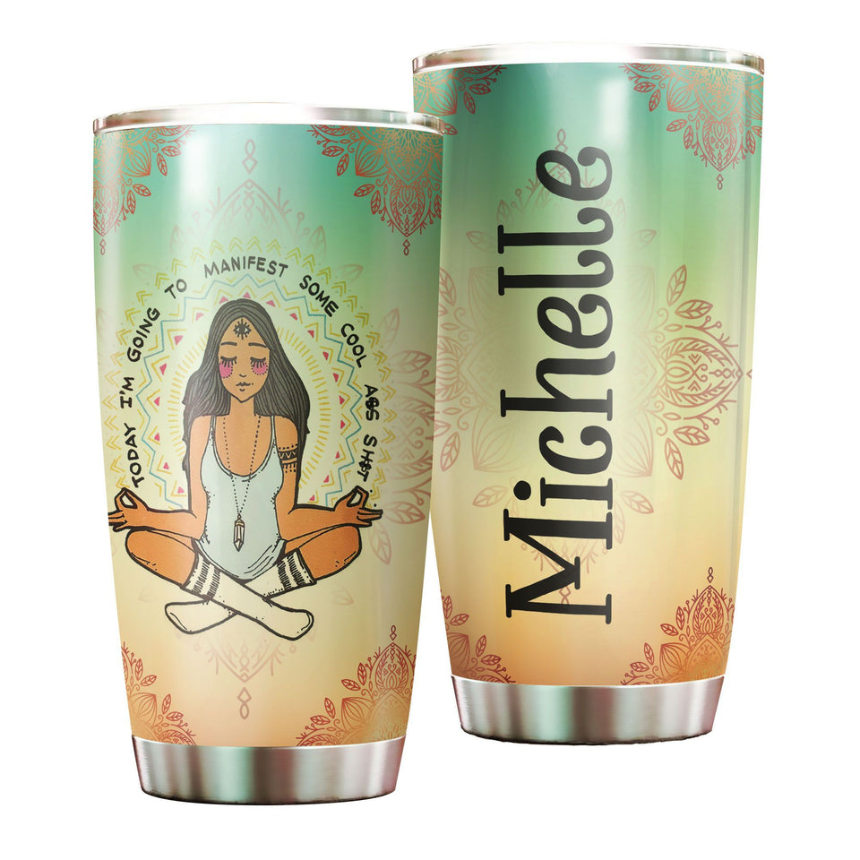 Camellia Personalized Zen Meditation Namaste Girls Stainless Steel Tumbler - Double-Walled Insulation Thermal Cup With Lid Gift For Daughter Wife