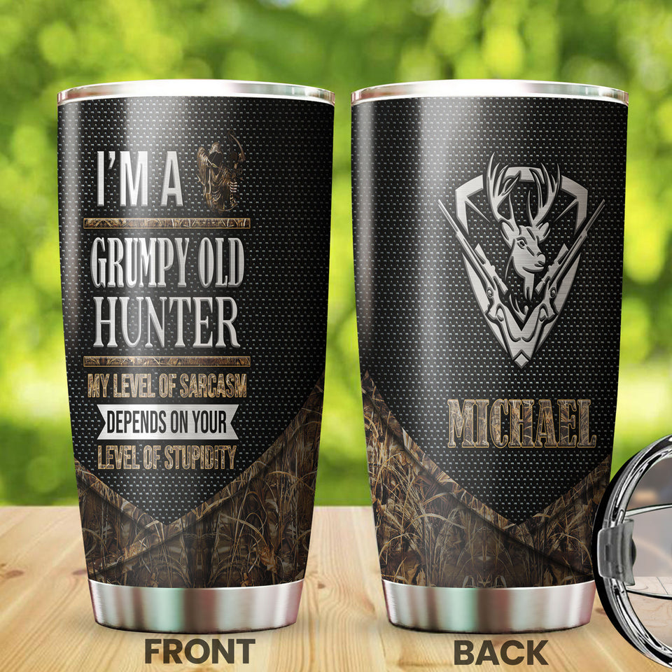 Camellia Personalized Deer Hunting Grumpy Old Hunter Level Of Sarcasm Stainless Steel Tumbler - Double-Walled Insulation Thermal Cup With Lid Gift For Hunting Lover Hunter