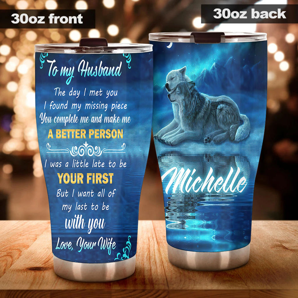 Camellia Personalized Wolves To My Husband Loving Letter Stainless Steel Tumbler - Double-Walled Insulation Thermal Cup With Lid Valentines Day Gift For Couple Husband Boyfriend