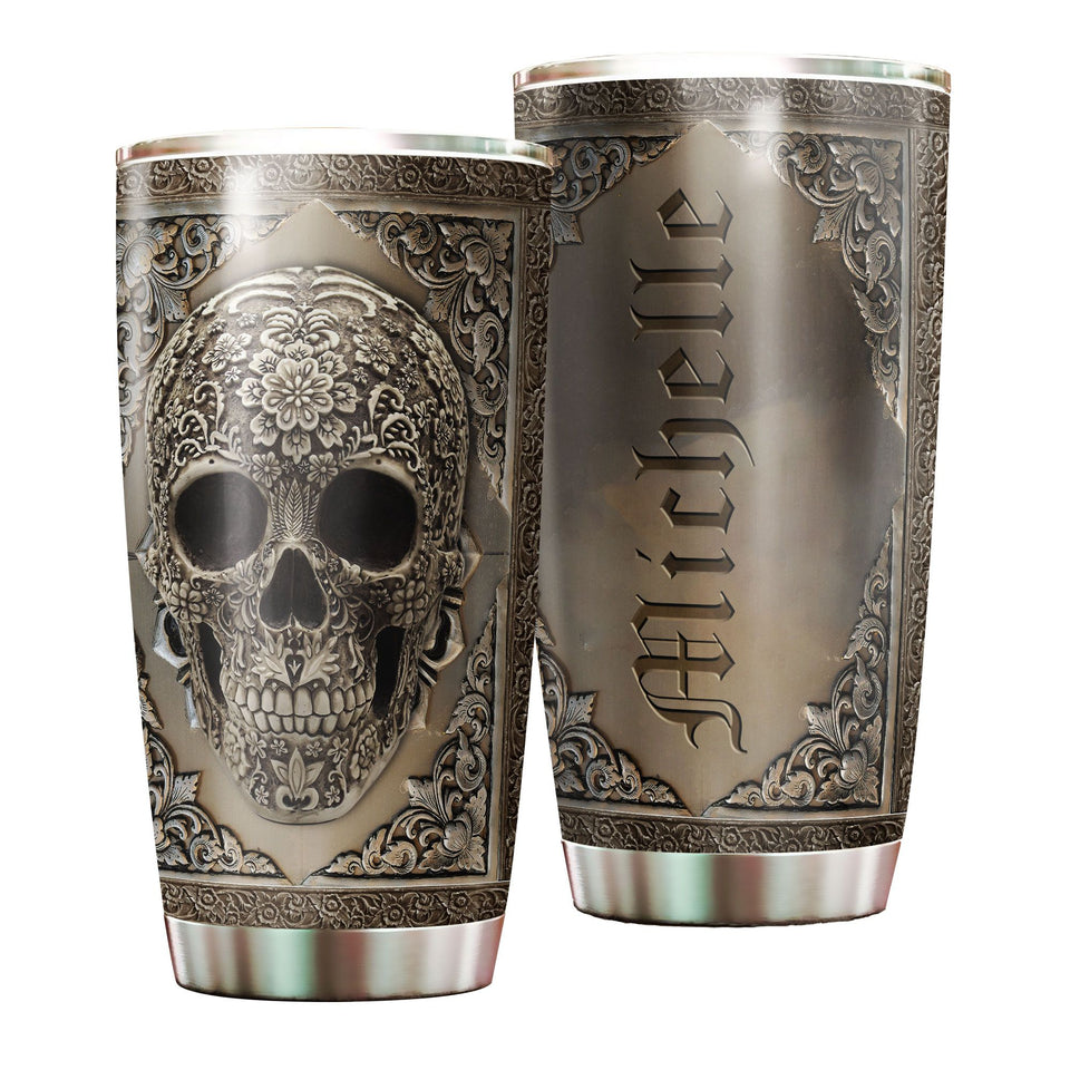 Personalized Metal Skull Skeleton Stainless Steel Tumbler - General insulated stainless steel tumbler drinkware preview