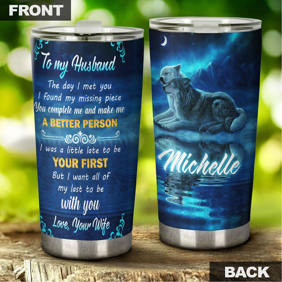 Camellia Personalized Wolves To My Husband Loving Letter Stainless Steel Tumbler - Double-Walled Insulation Thermal Cup With Lid Valentines Day Gift For Couple Husband Boyfriend