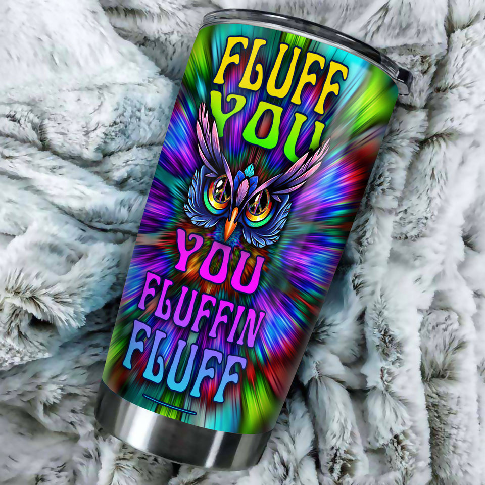 Camellia Personalized Hippie Peace Lover Owl Fluffin Graphics Stainless Steel Tumbler - Double-Walled Insulation Travel Thermal Cup With Lid Gift For Hipster
