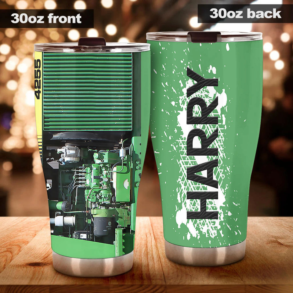 Camellia Personalized Green Tractor Technician Machine Time Farming Stainless Steel Tumbler - Double-Walled Insulation Travel Thermal Cup With Lid Gift For Farm Tractor Lover