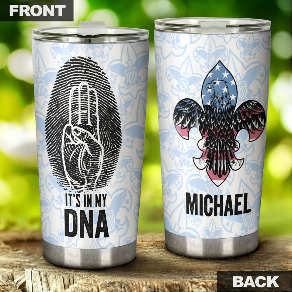 Camellia Personalized It's In My DNA Fingerprint Eagle American Boy Scouts Stainless Steel Tumbler - Double-Walled Insulation Travel Thermal Cup With Lid Gift For Boy Scouts
