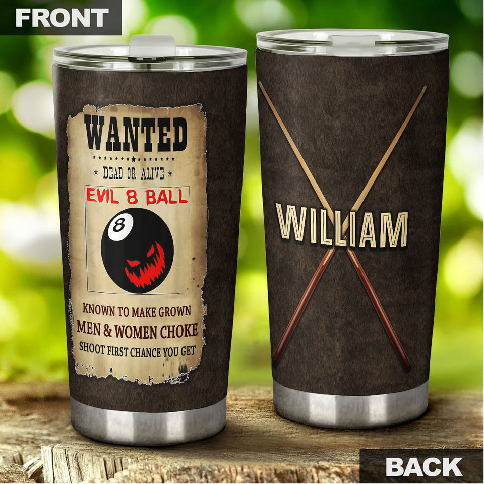 Personalized Billiards Wanted Evil 8 Ball Vintage Stainless - General Tumbler view #5