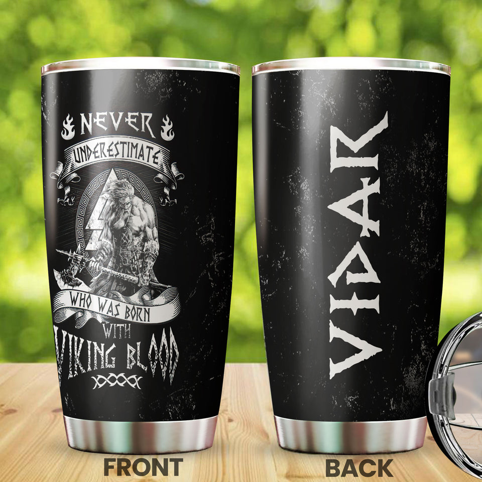 Camellia Personalized Born With Viking Blood Stainless Steel Tumbler - Double-Walled Insulation Travel Thermal Cup With Lid