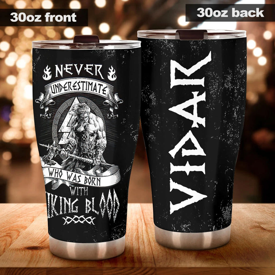 Camellia Personalized Born With Viking Blood Stainless Steel Tumbler - Double-Walled Insulation Travel Thermal Cup With Lid