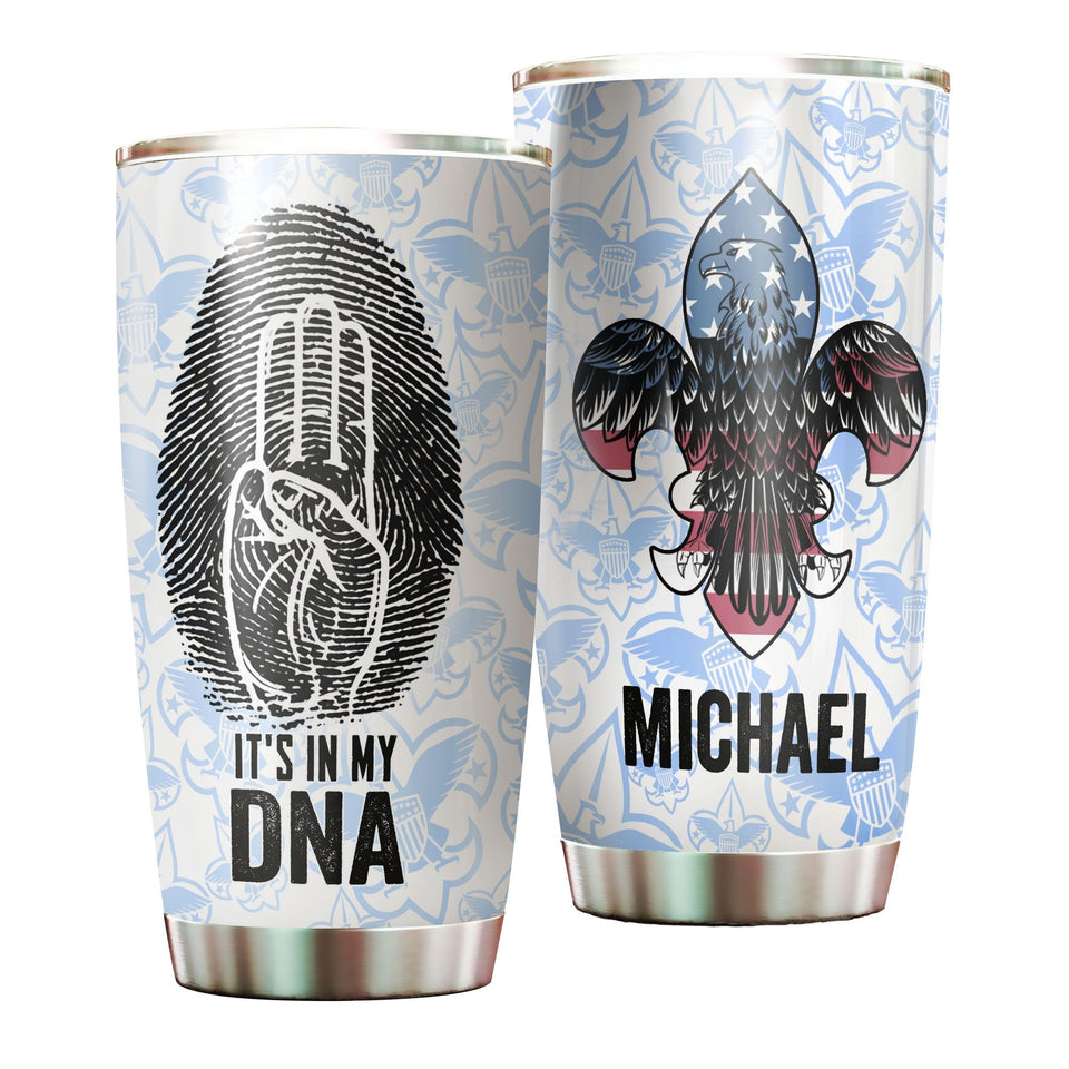 Camellia Personalized It's In My DNA Fingerprint Eagle American Boy Scouts Stainless Steel Tumbler - Double-Walled Insulation Travel Thermal Cup With Lid Gift For Boy Scouts