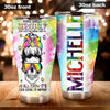 Camellia Personalized Tye Dye Skull Hippie Girl Stop Expecting Normal From Me Stainless Steel Tumbler - Double-Walled Insulation Thermal Cup With Lid Gift For Hipster Peace Lover