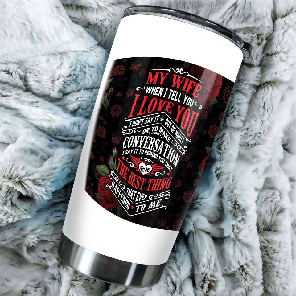 Camellia Personalized Skull Wife Best Thing Happened To Me Stainless Steel Tumbler - Double-Walled Insulation Thermal Cup With Lid Valentines Day Gift For Girlfriend Wife