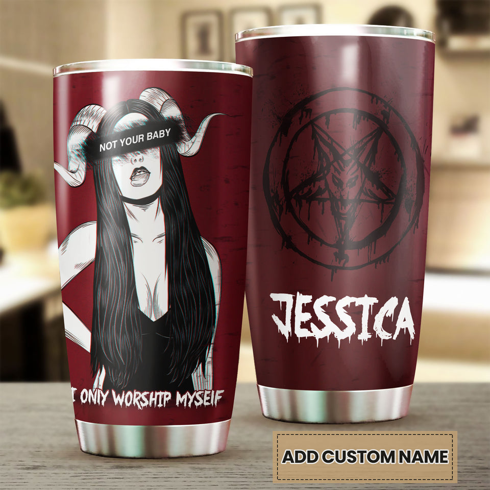 Personalized Not Your Baby Devil Girl Worship Myself Witch Magic - double-wall vacuum insulated coffee travel tumbler detail