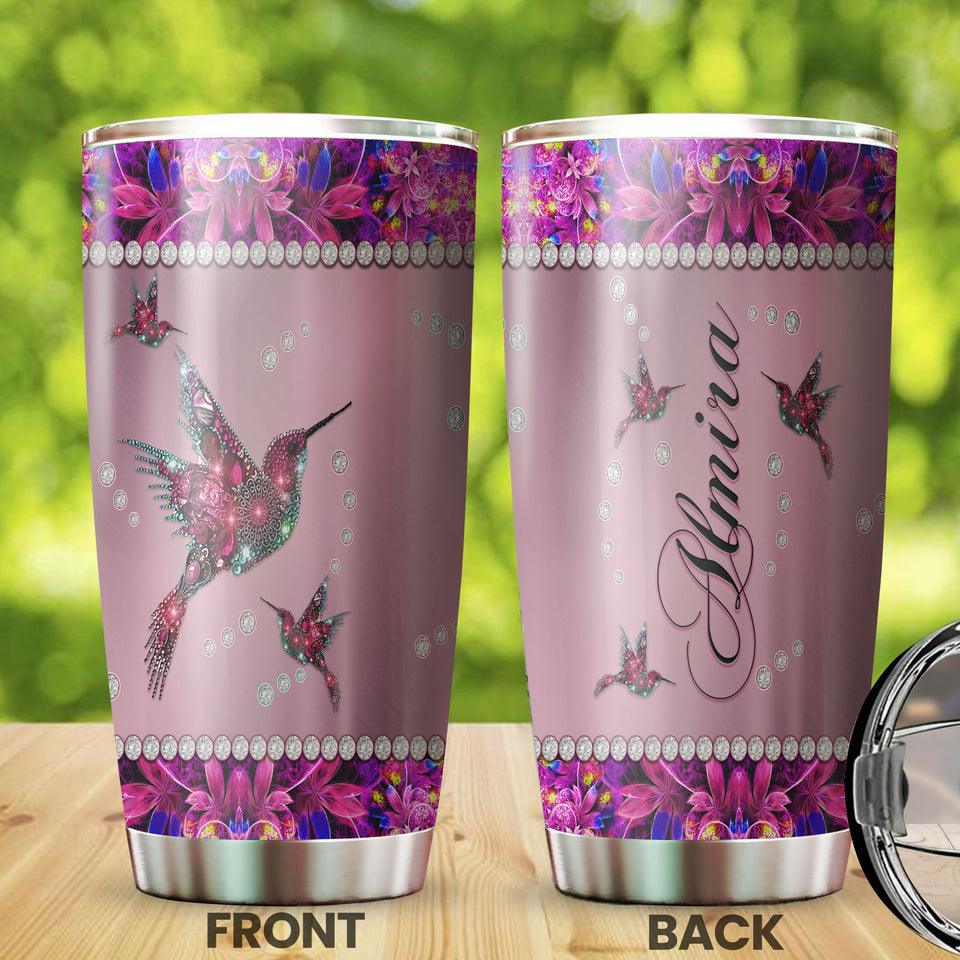 Camellia Personalized Hummingbirds Flowers Jewelry Style Stainless Steel Tumbler - Double-Walled Insulation Travel Thermal Cup With Lid Gift For Kids Animal Lover