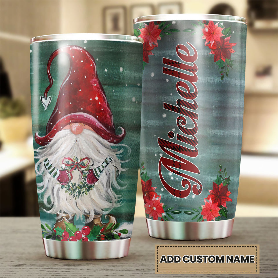 Camellia Personalized Christmas Gnomes Merry Xmas Stainless Steel Tumbler - Double-Walled Insulation Thermal Cup With Lid Gift For Christmas Holiday