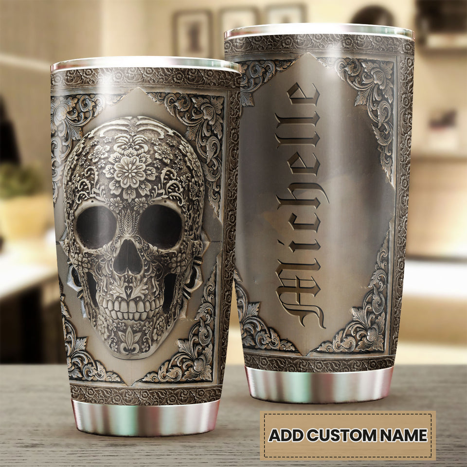 Personalized Metal Skull Skeleton Stainless Steel Tumbler - double-wall vacuum insulated coffee travel tumbler detail