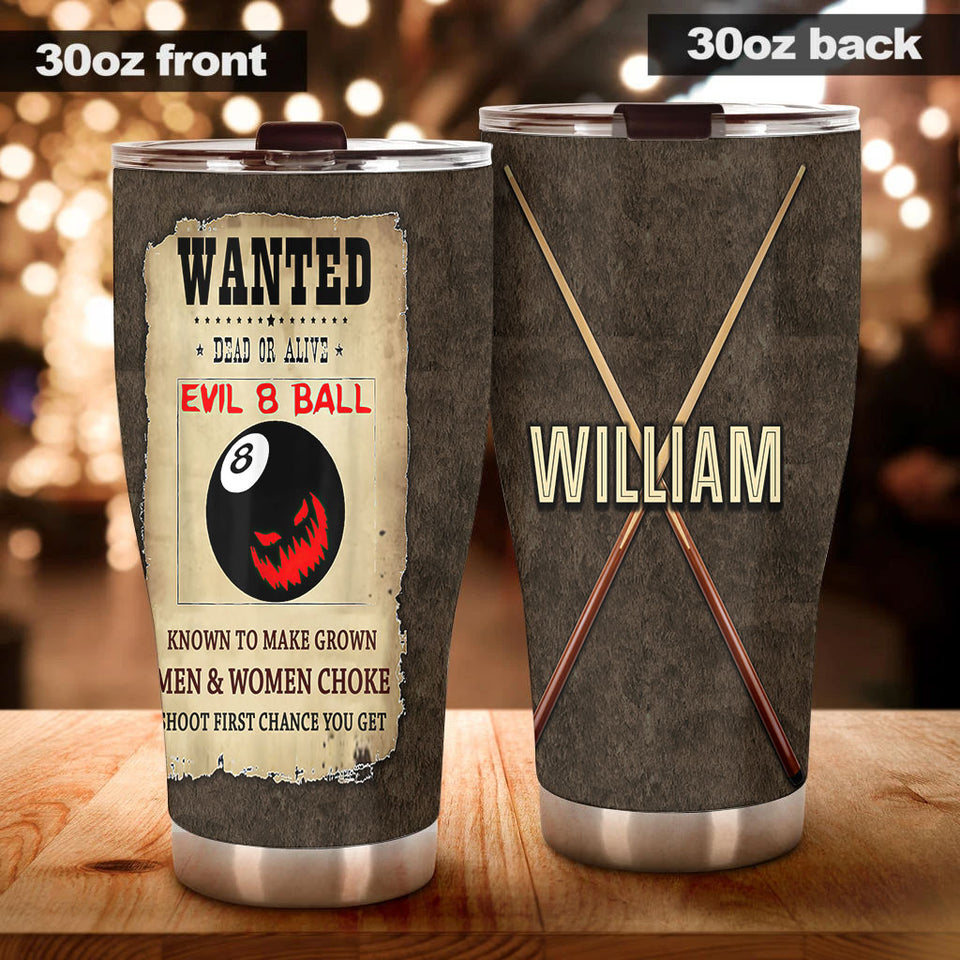 Personalized Billiards Wanted Evil 8 Ball Vintage Stainless - General Tumbler view #4