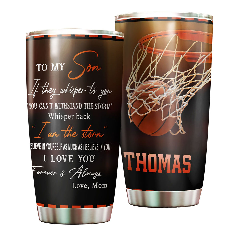 Camellia Personalized Basketball To My Son Motivational Quote Stainless Steel Tumbler - Double-Walled Insulation Sporty Thermal Cup With Lid Dad Gift For Son