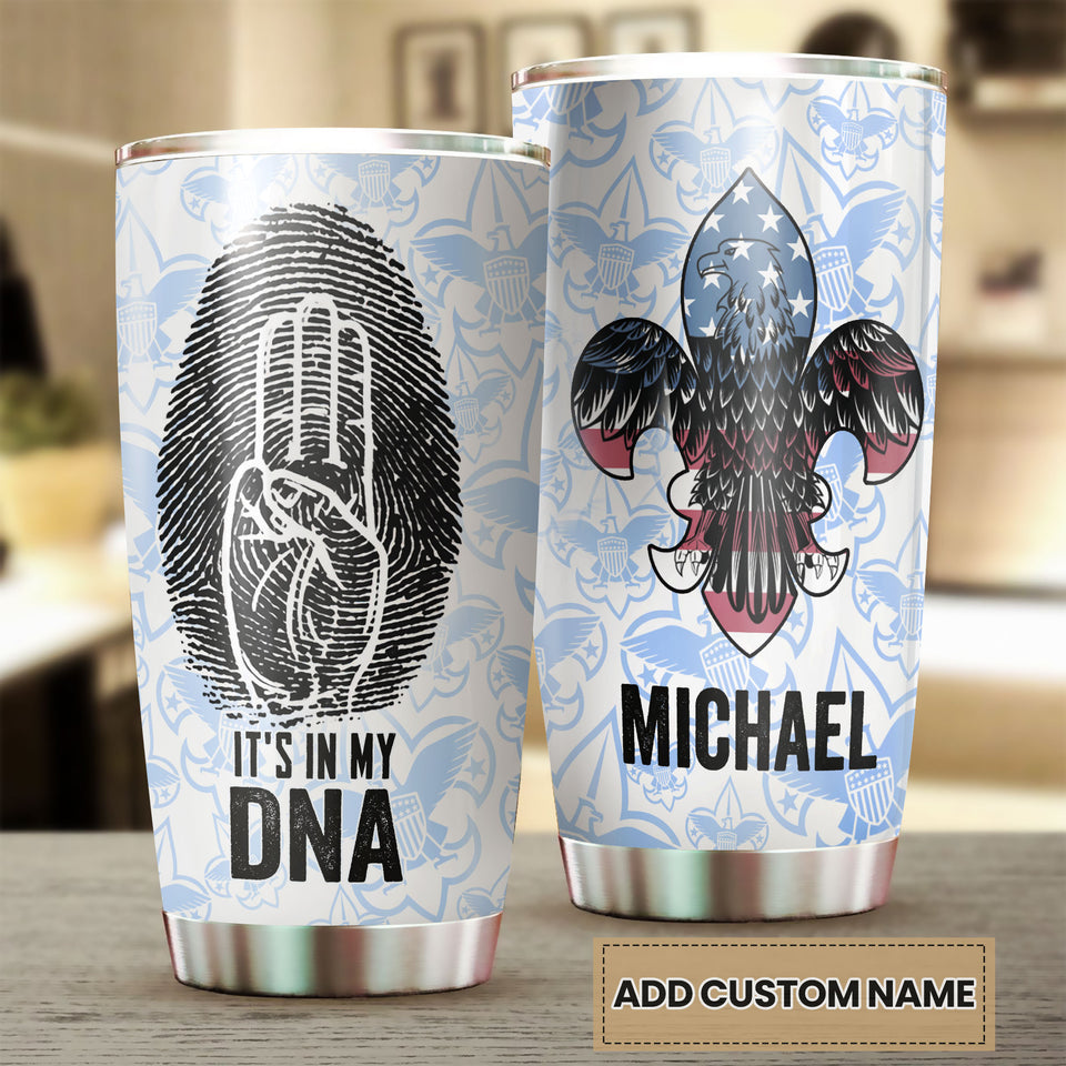 Camellia Personalized It's In My DNA Fingerprint Eagle American Boy Scouts Stainless Steel Tumbler - Double-Walled Insulation Travel Thermal Cup With Lid Gift For Boy Scouts