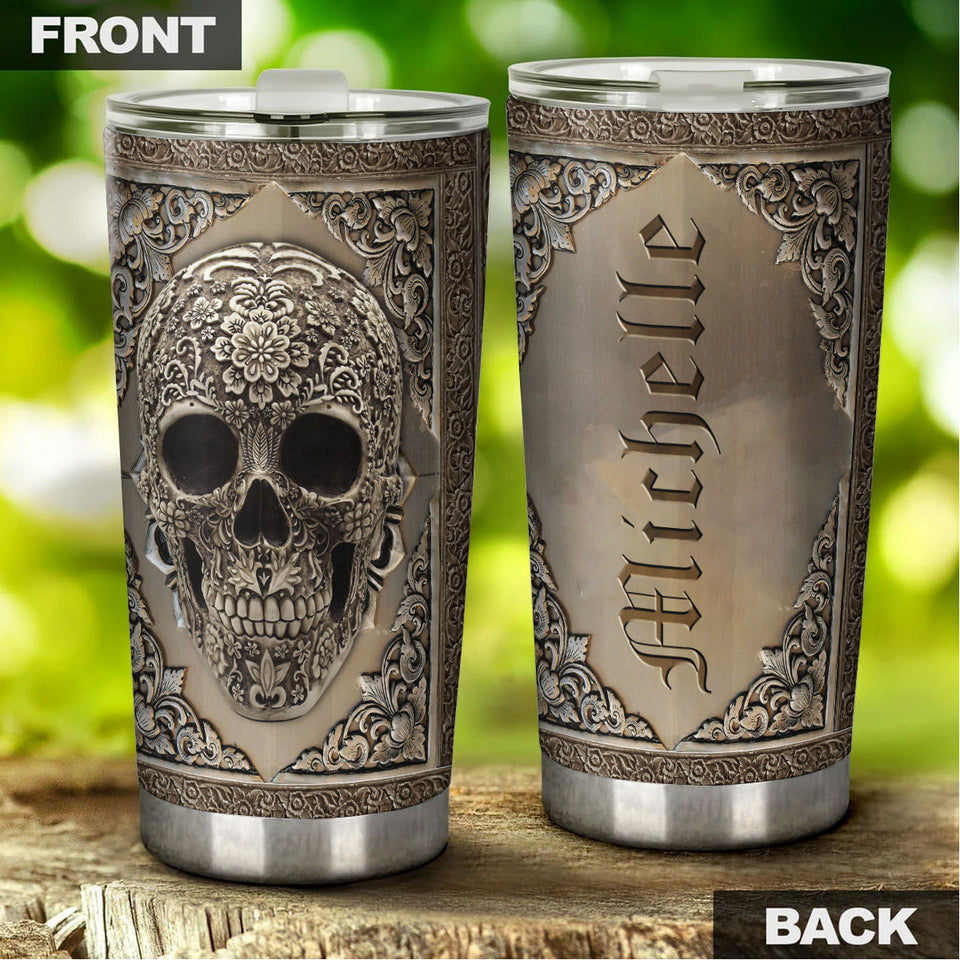 Personalized Metal Skull Skeleton Stainless Steel Tumbler - General Tumbler view #5