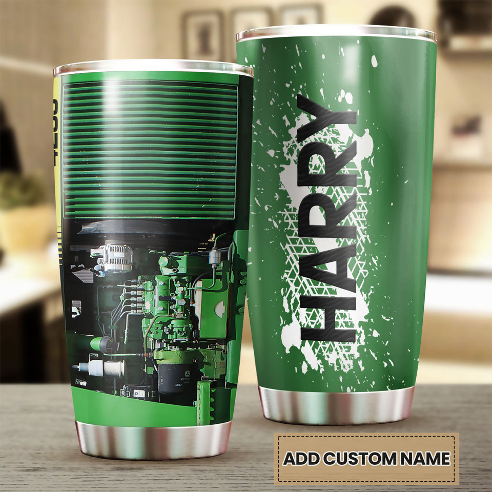 Camellia Personalized Green Tractor Technician Machine Time Farming Stainless Steel Tumbler - Double-Walled Insulation Travel Thermal Cup With Lid Gift For Farm Tractor Lover