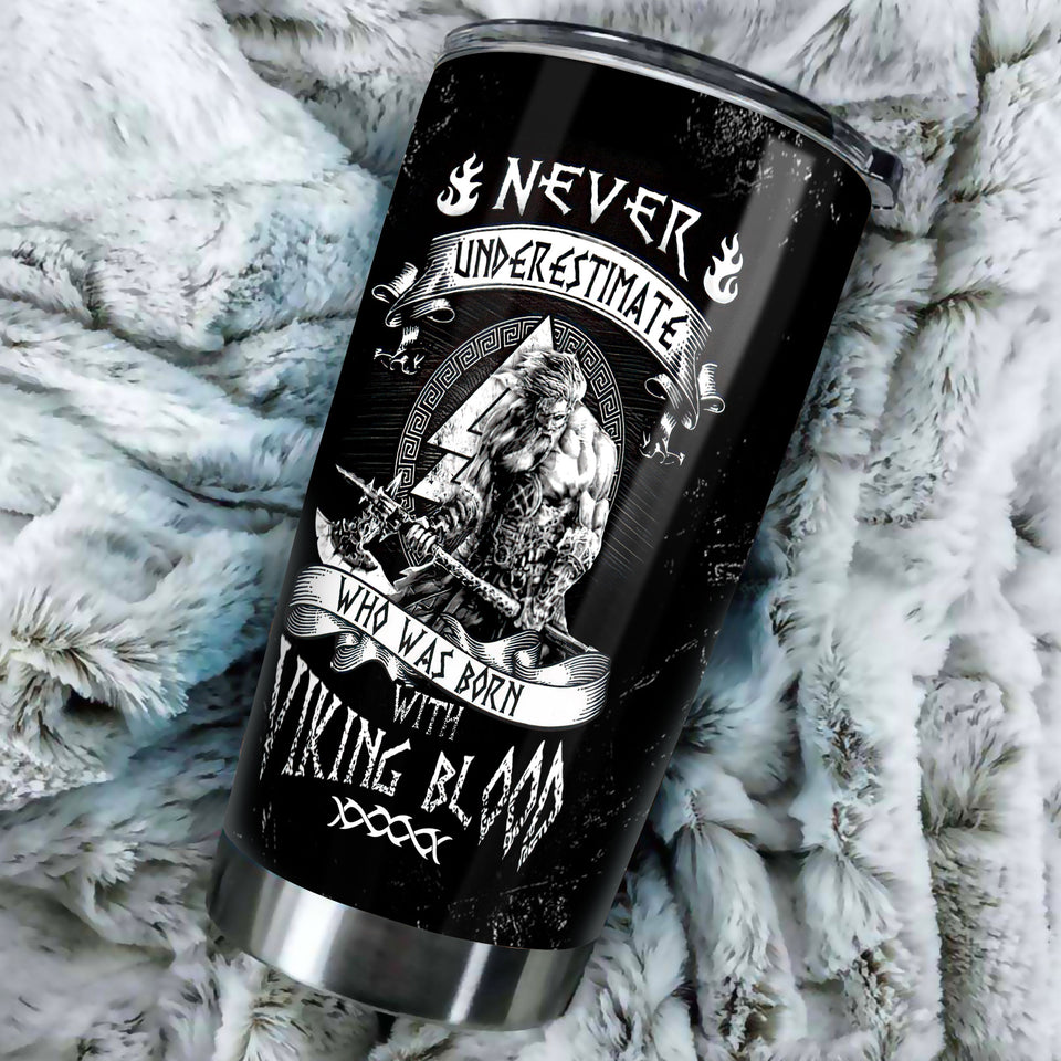 Camellia Personalized Born With Viking Blood Stainless Steel Tumbler - Double-Walled Insulation Travel Thermal Cup With Lid