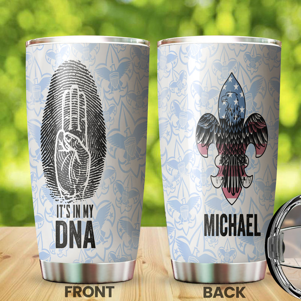 Camellia Personalized It's In My DNA Fingerprint Eagle American Boy Scouts Stainless Steel Tumbler - Double-Walled Insulation Travel Thermal Cup With Lid Gift For Boy Scouts