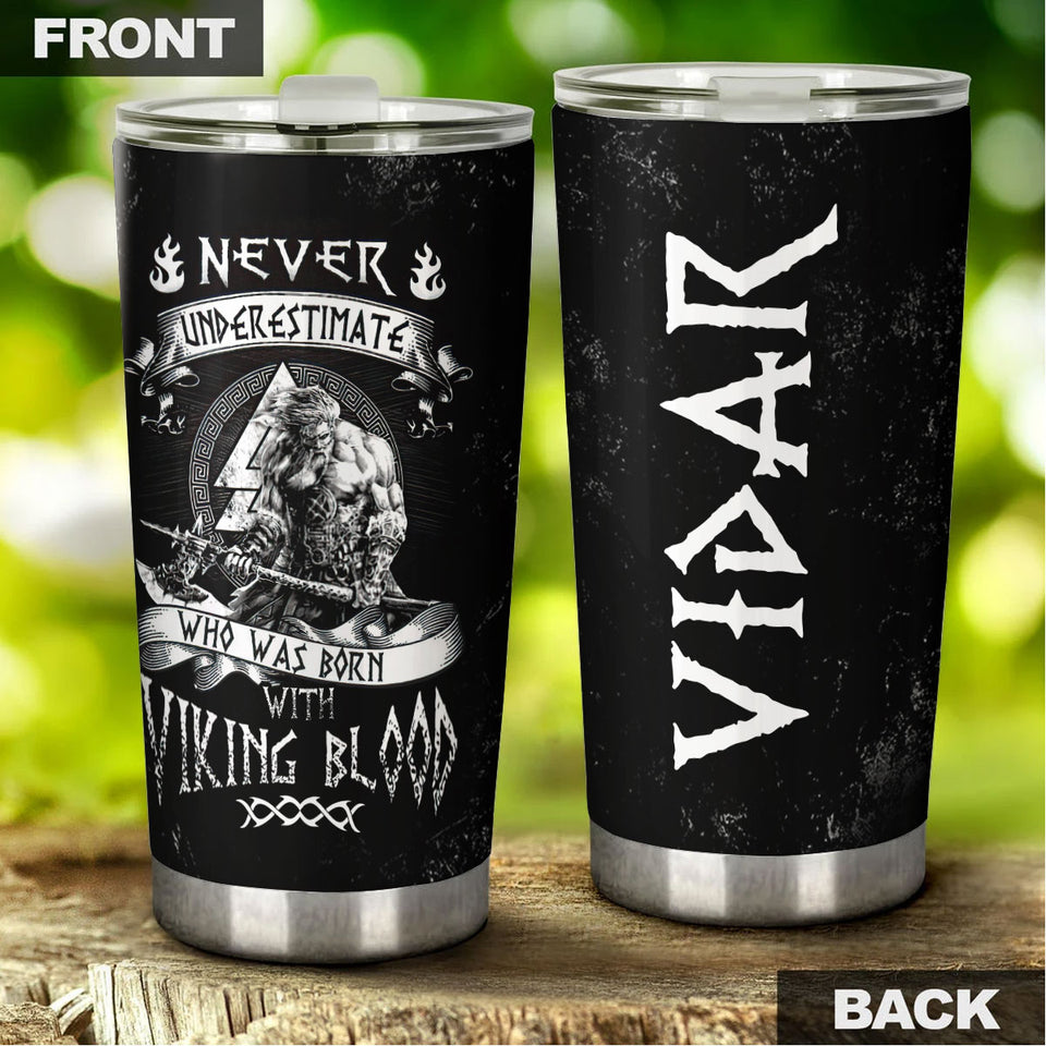 Camellia Personalized Born With Viking Blood Stainless Steel Tumbler - Double-Walled Insulation Travel Thermal Cup With Lid