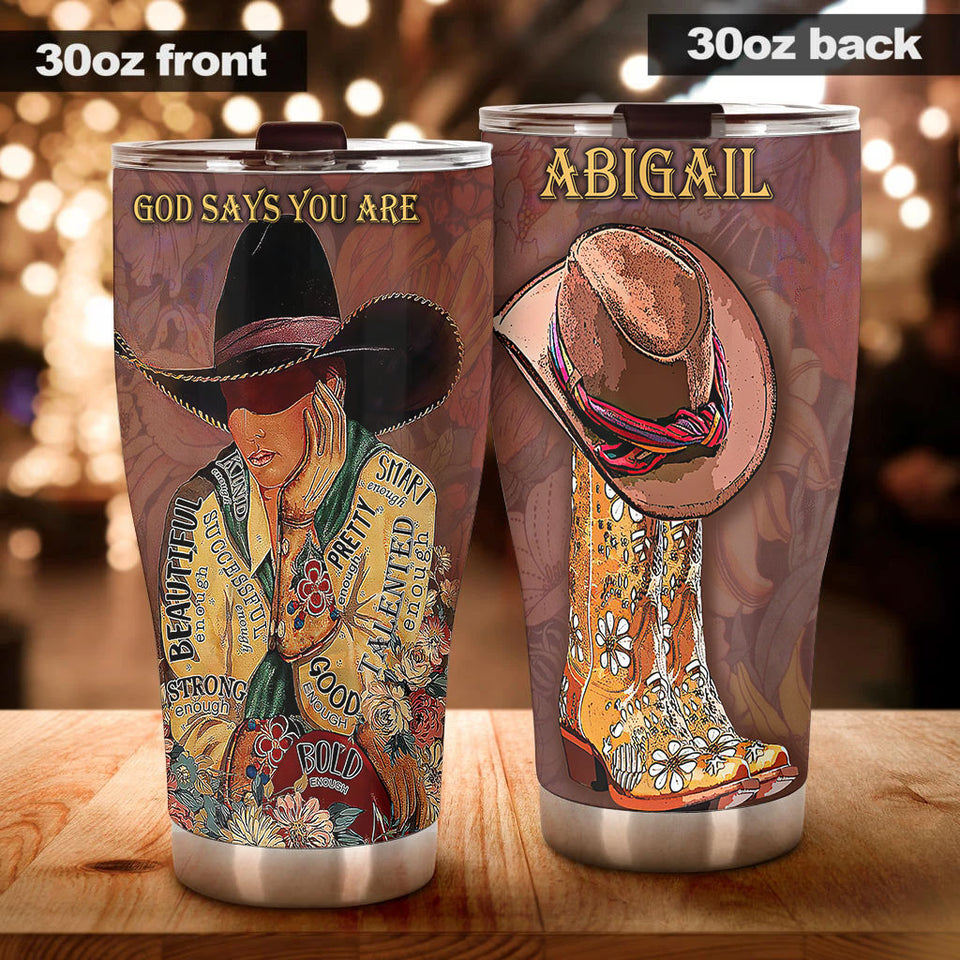 Camellia Personalized Cowboy God Says You Are Beautiful Smart Stainless Steel Tumbler - Double-Walled Insulation Thermal Cup With Lid Gift For Teenager Hipster