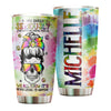 Camellia Personalized Tye Dye Skull Hippie Girl Stop Expecting Normal From Me Stainless Steel Tumbler - Double-Walled Insulation Thermal Cup With Lid Gift For Hipster Peace Lover