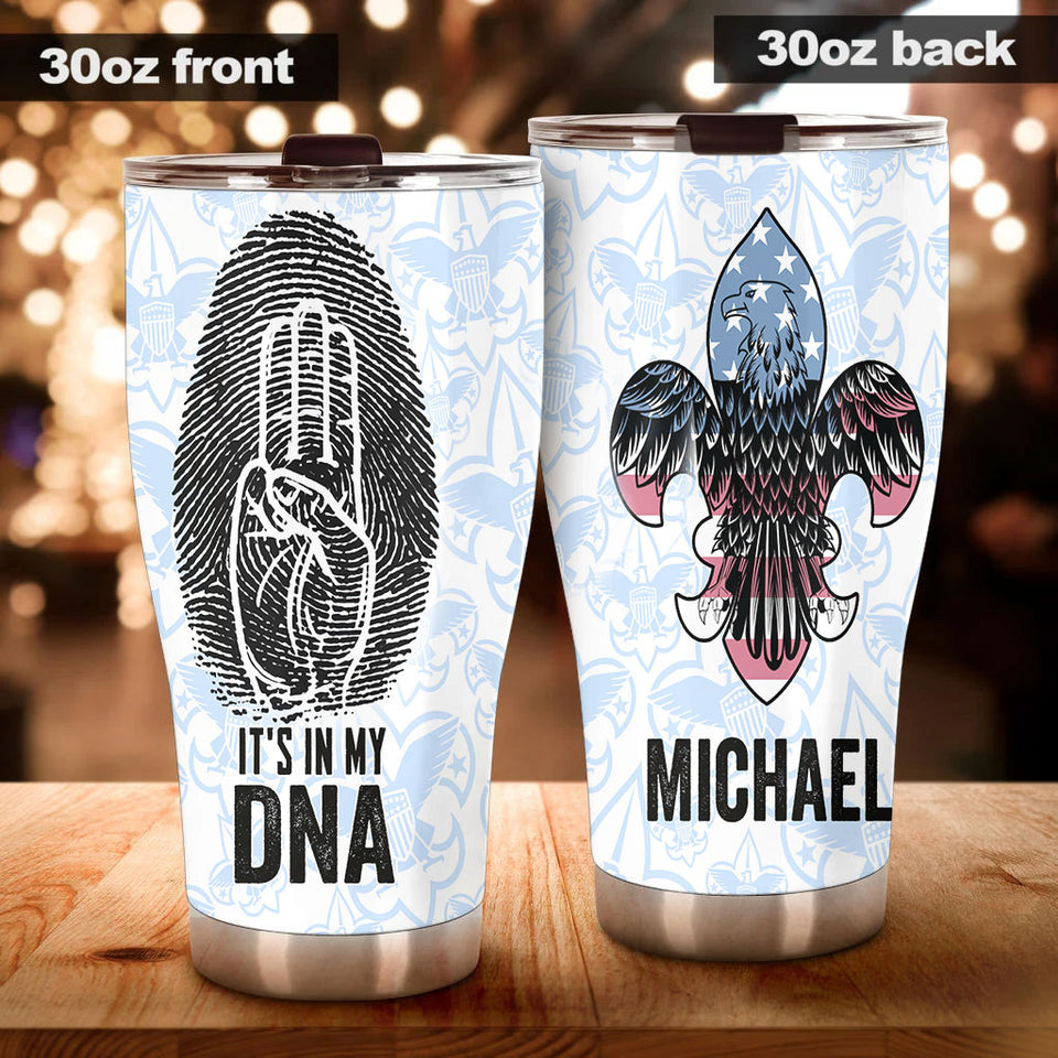 Camellia Personalized It's In My DNA Fingerprint Eagle American Boy Scouts Stainless Steel Tumbler - Double-Walled Insulation Travel Thermal Cup With Lid Gift For Boy Scouts