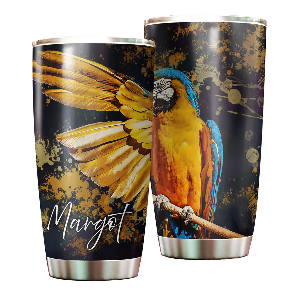 Camellia Personalized Colorful Parrot Nature Graphics Stainless Steel Tumbler - Double-Walled Insulation Travel Thermal Cup With Lid Gift For Parrot Pet Lover