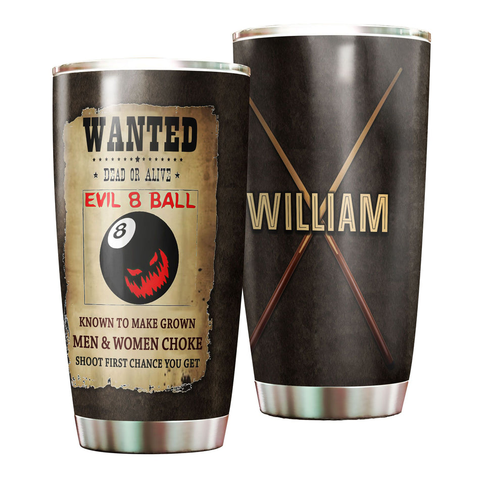 Personalized Billiards Wanted Evil 8 Ball Vintage Stainless - General insulated stainless steel tumbler drinkware preview
