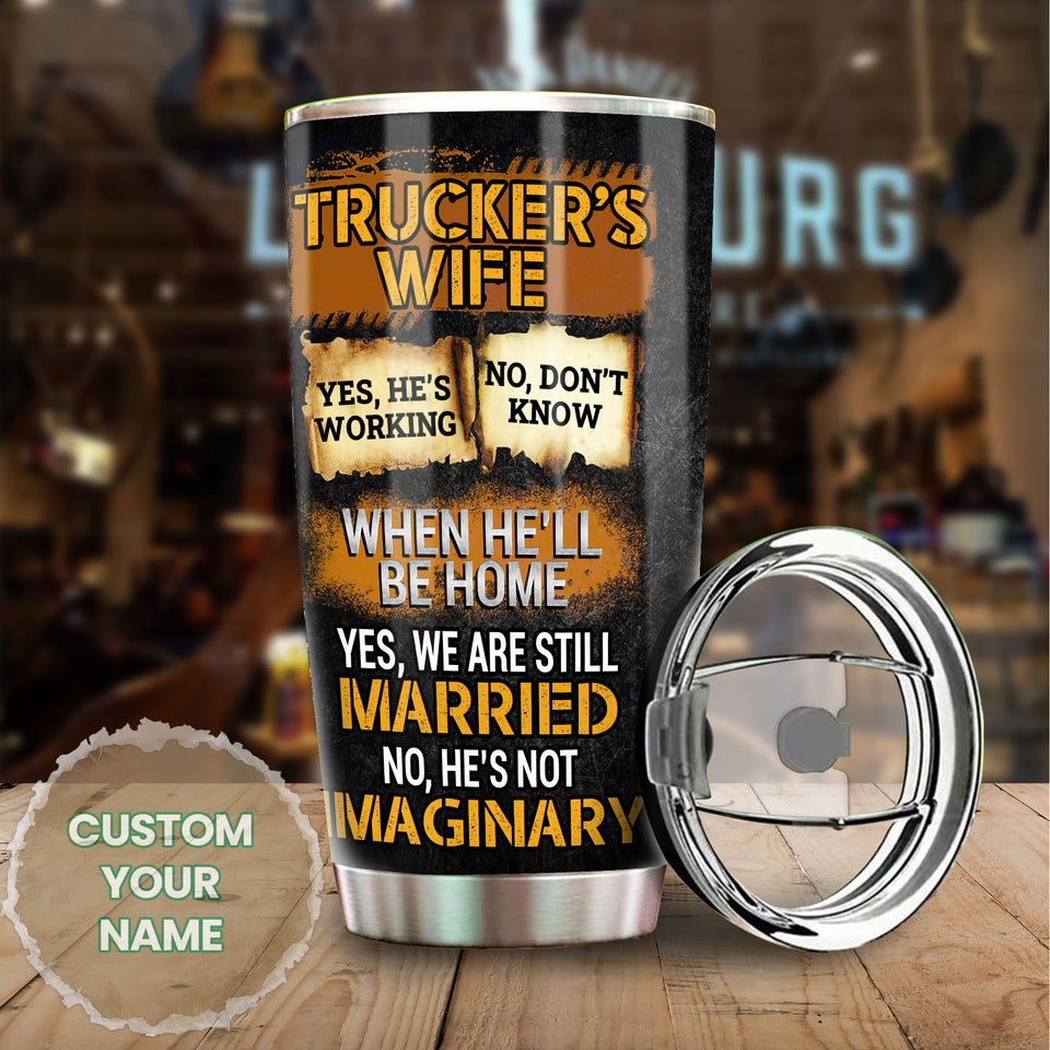 Camellia Personalized Trucker's Wife Nutrition Facts Stainless Steel Tumbler - Double-Walled Insulation Travel Thermal Cup With Lid Gift For Trucker Wife Couple Truck Driver