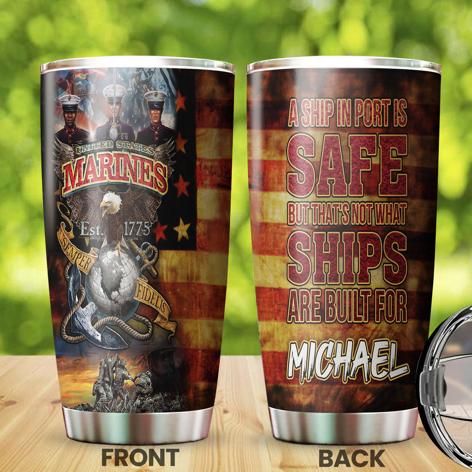 Camellia Personalized United States Navy Marines Ships Stainless Steel Tumbler - Customized Double-Walled Insulation Travel Thermal Cup With Lid Gift For Soldier Veteran