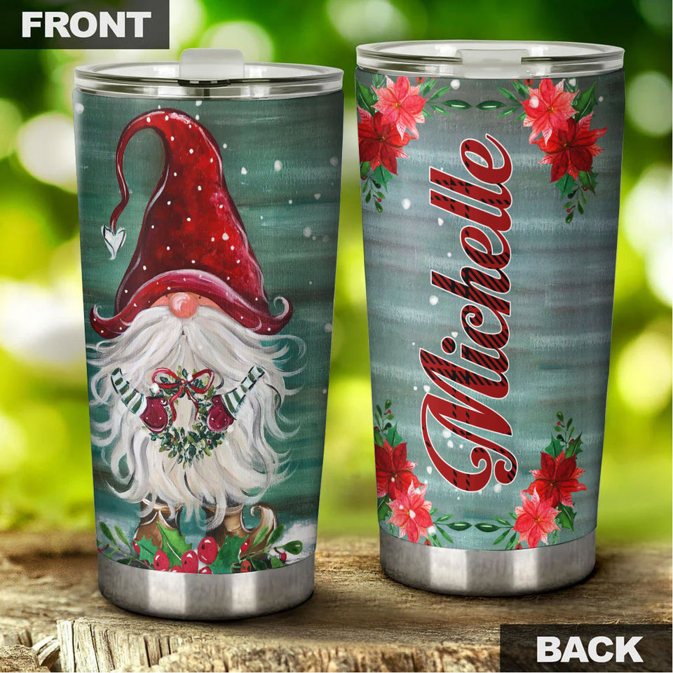 Camellia Personalized Christmas Gnomes Merry Xmas Stainless Steel Tumbler - Double-Walled Insulation Thermal Cup With Lid Gift For Christmas Holiday