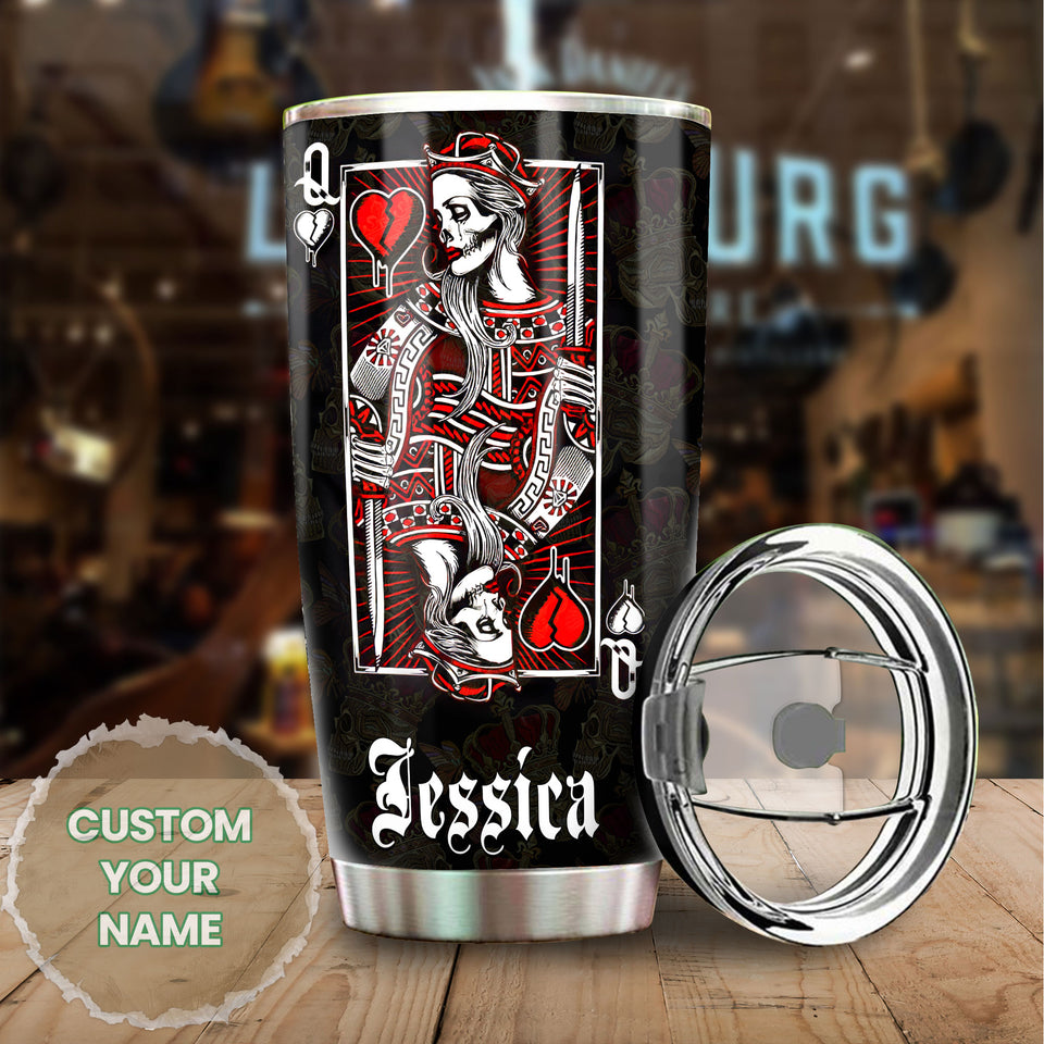 Camellia Personalized Skull Queen Not Complete Without Her King Stainless Steel Tumbler - Double-Walled Insulation Travel Thermal Cup With Lid Gift For Valentines Day Couple