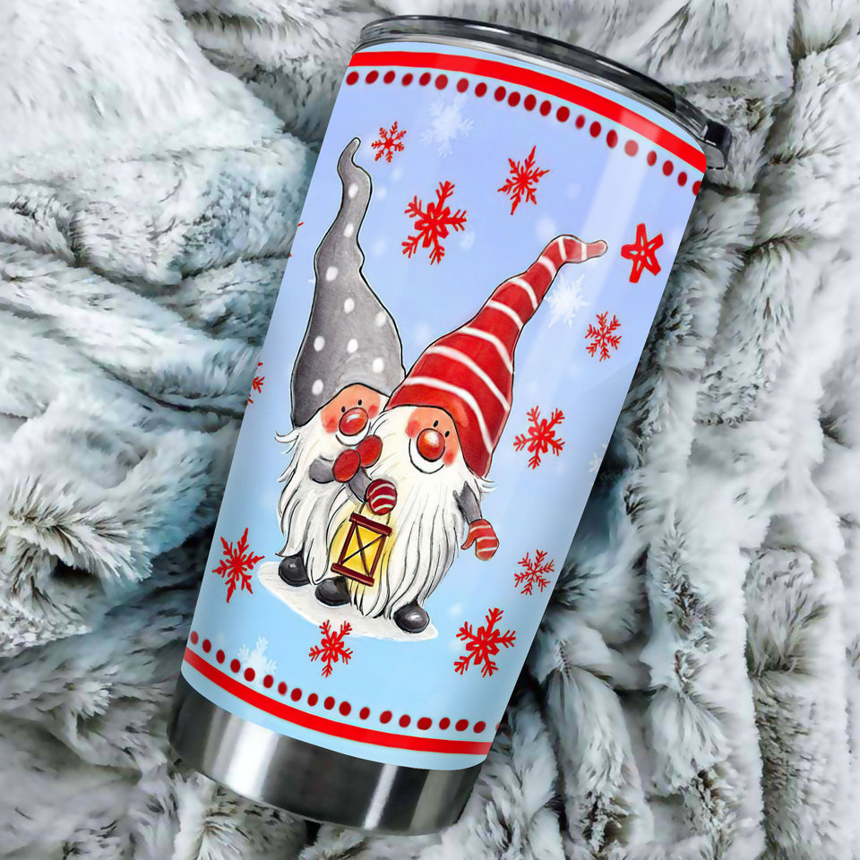 Camellia Personalized Snow Gnomes Wearing Santa Hat Merry Christmas Stainless Steel Tumbler - Double-Walled Insulation Thermal Cup With Lid Gift For Xmas Holiday Season