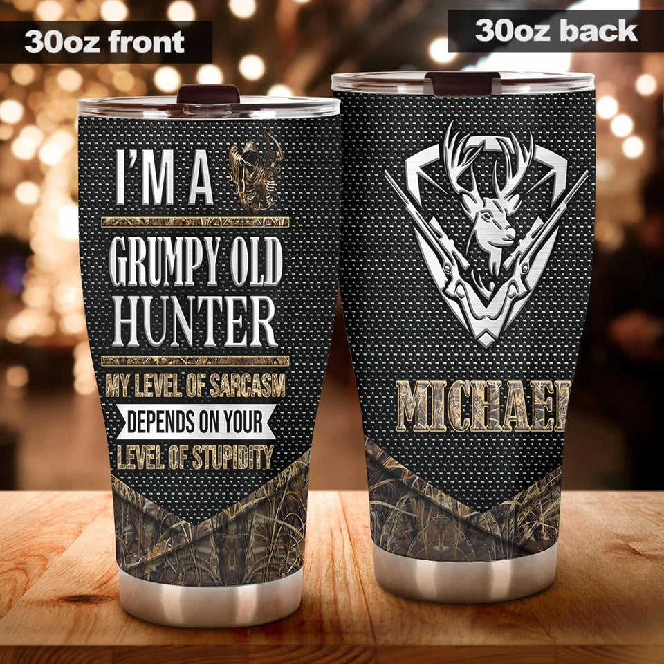 Camellia Personalized Deer Hunting Grumpy Old Hunter Level Of Sarcasm Stainless Steel Tumbler - Double-Walled Insulation Thermal Cup With Lid Gift For Hunting Lover Hunter