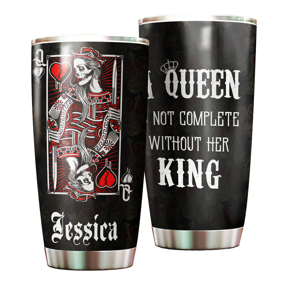 Camellia Personalized Skull Queen Not Complete Without Her King Stainless Steel Tumbler - Double-Walled Insulation Travel Thermal Cup With Lid Gift For Valentines Day Couple