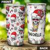 Camellia Personalized Skull Wearing Santa Hat Merry Christmas Stainless Steel Tumbler - Double-Walled Insulation Thermal Cup With Lid Gift For Xmas Holiday