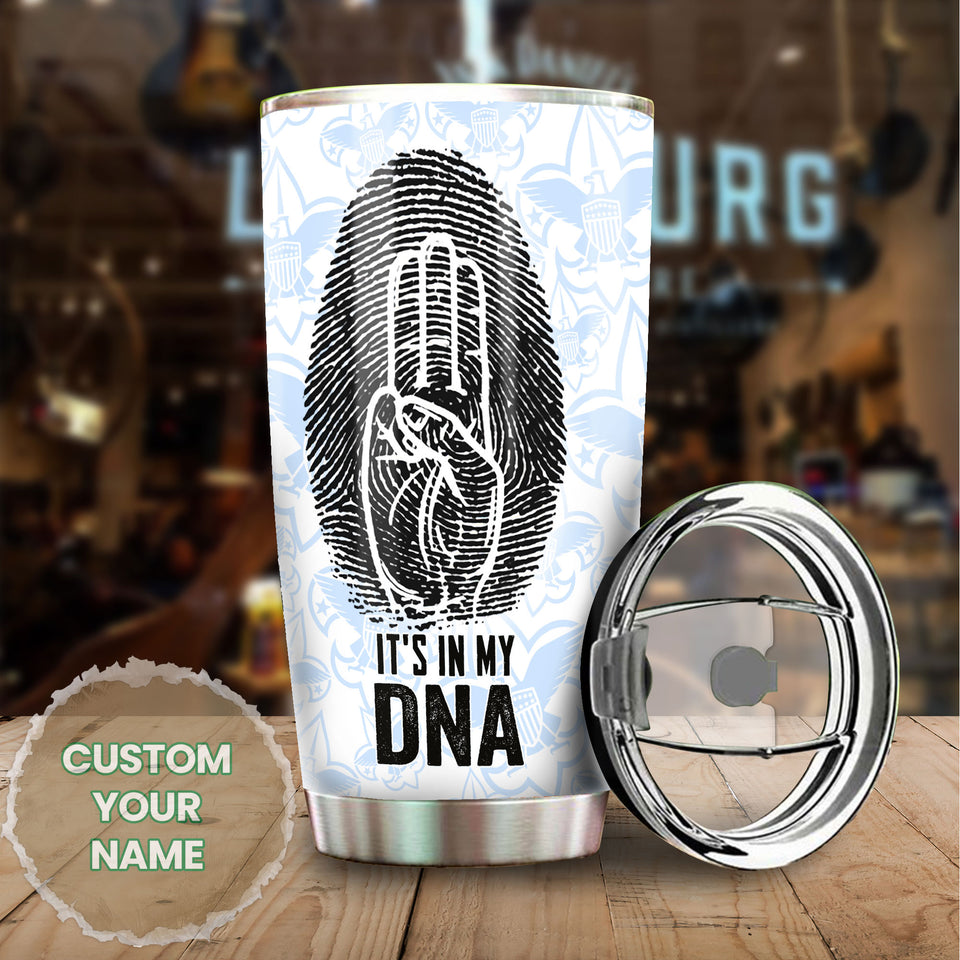 Camellia Personalized It's In My DNA Fingerprint Eagle American Boy Scouts Stainless Steel Tumbler - Double-Walled Insulation Travel Thermal Cup With Lid Gift For Boy Scouts