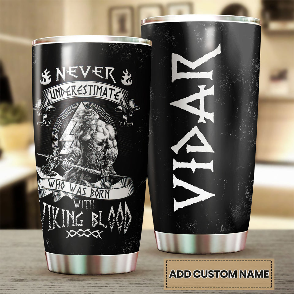 Camellia Personalized Born With Viking Blood Stainless Steel Tumbler - Double-Walled Insulation Travel Thermal Cup With Lid