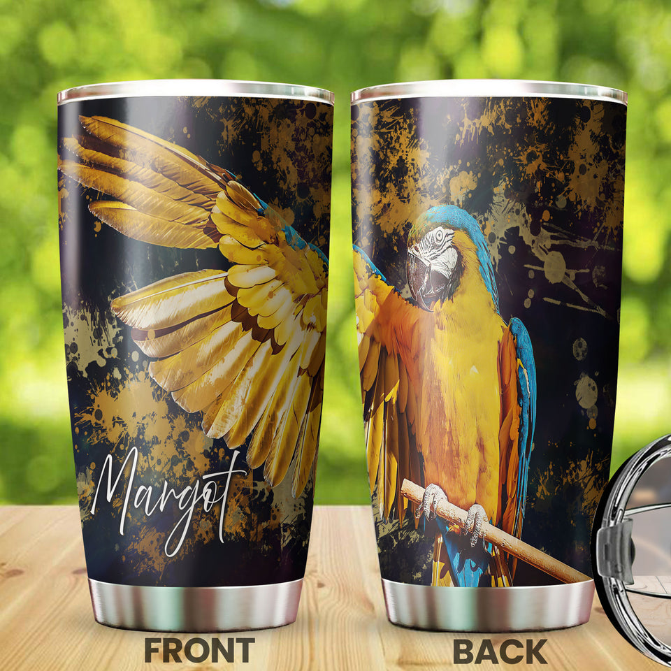 Camellia Personalized Colorful Parrot Nature Graphics Stainless Steel Tumbler - Double-Walled Insulation Travel Thermal Cup With Lid Gift For Parrot Pet Lover