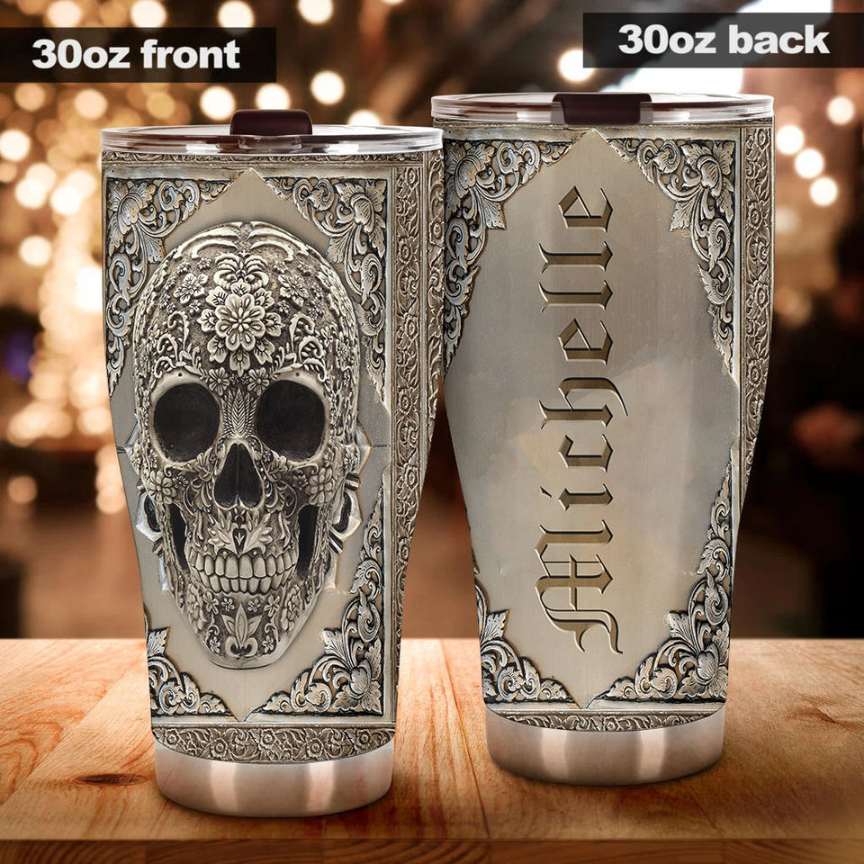 Personalized Metal Skull Skeleton Stainless Steel Tumbler - General Tumbler view #4